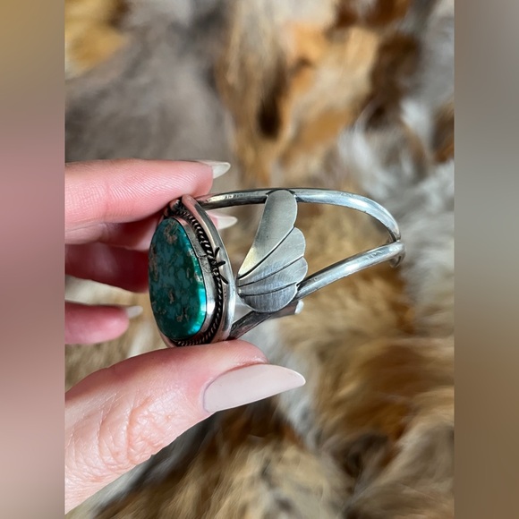 VINTAGE SILVER & TURQUOISE TRIBAL NATIVE AMERICAN CUFF BRACELET NAVAJO MEXICO - Picture 5 of 13